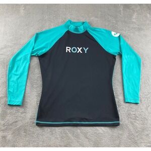 Kids Roxy Long Sleeve Rash Guard Swim Shirt Teal Black Size 14